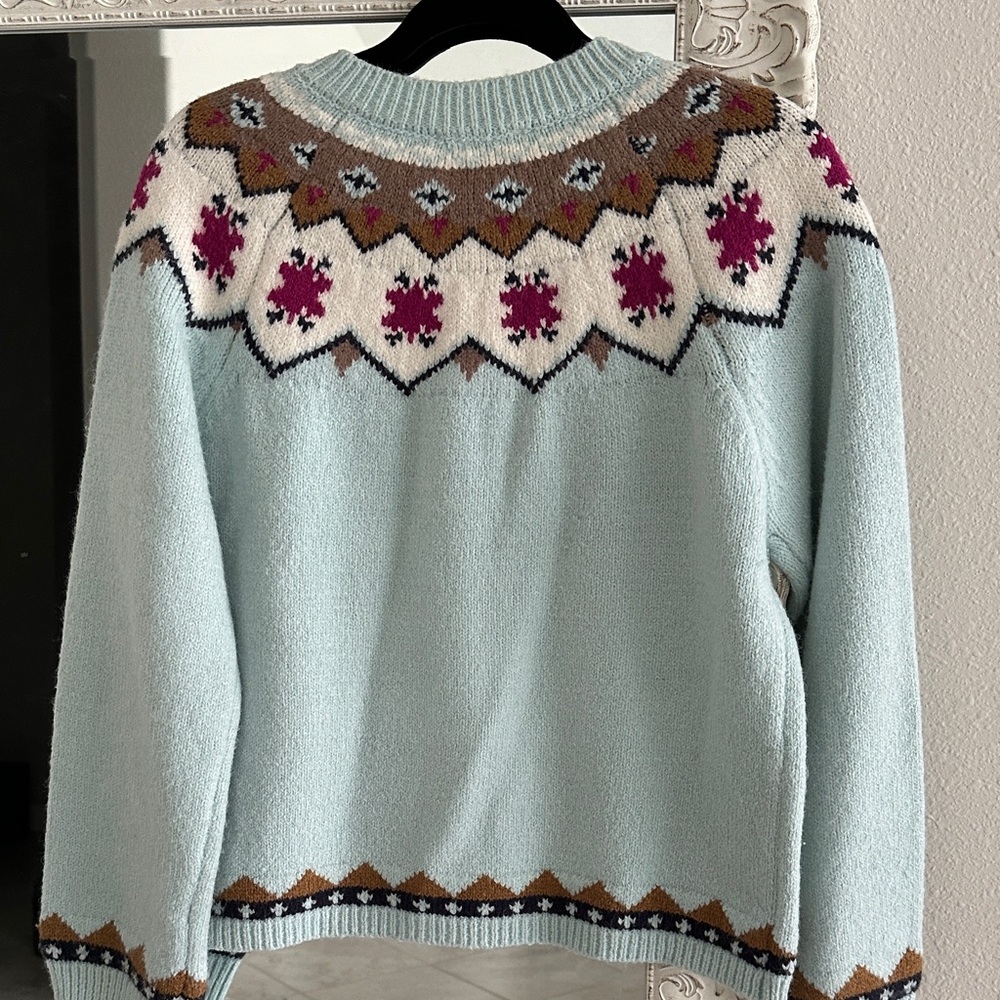 Bailey 44 Mint Blue Fair Isle Button-Front Cardigan with Pink Accents - Picture 4 of 5
